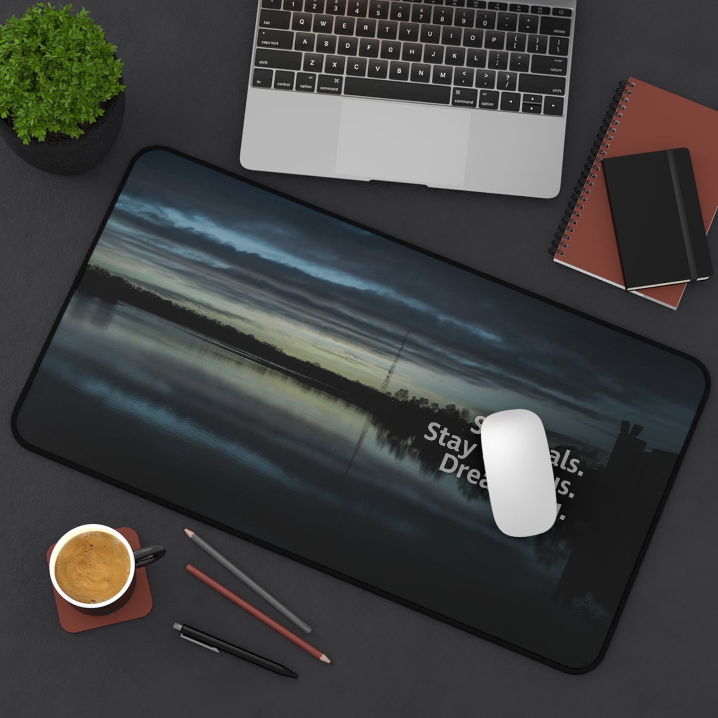 Blue Set Goals, Stay Curious, Dream Big Desk Mouse Mat