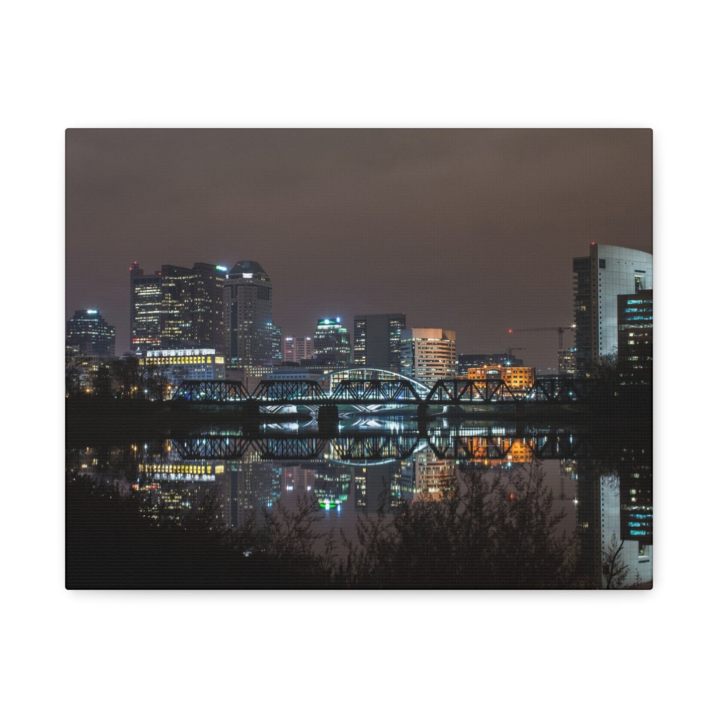 Columbus Ohio Skyline Night Time Canvas Art