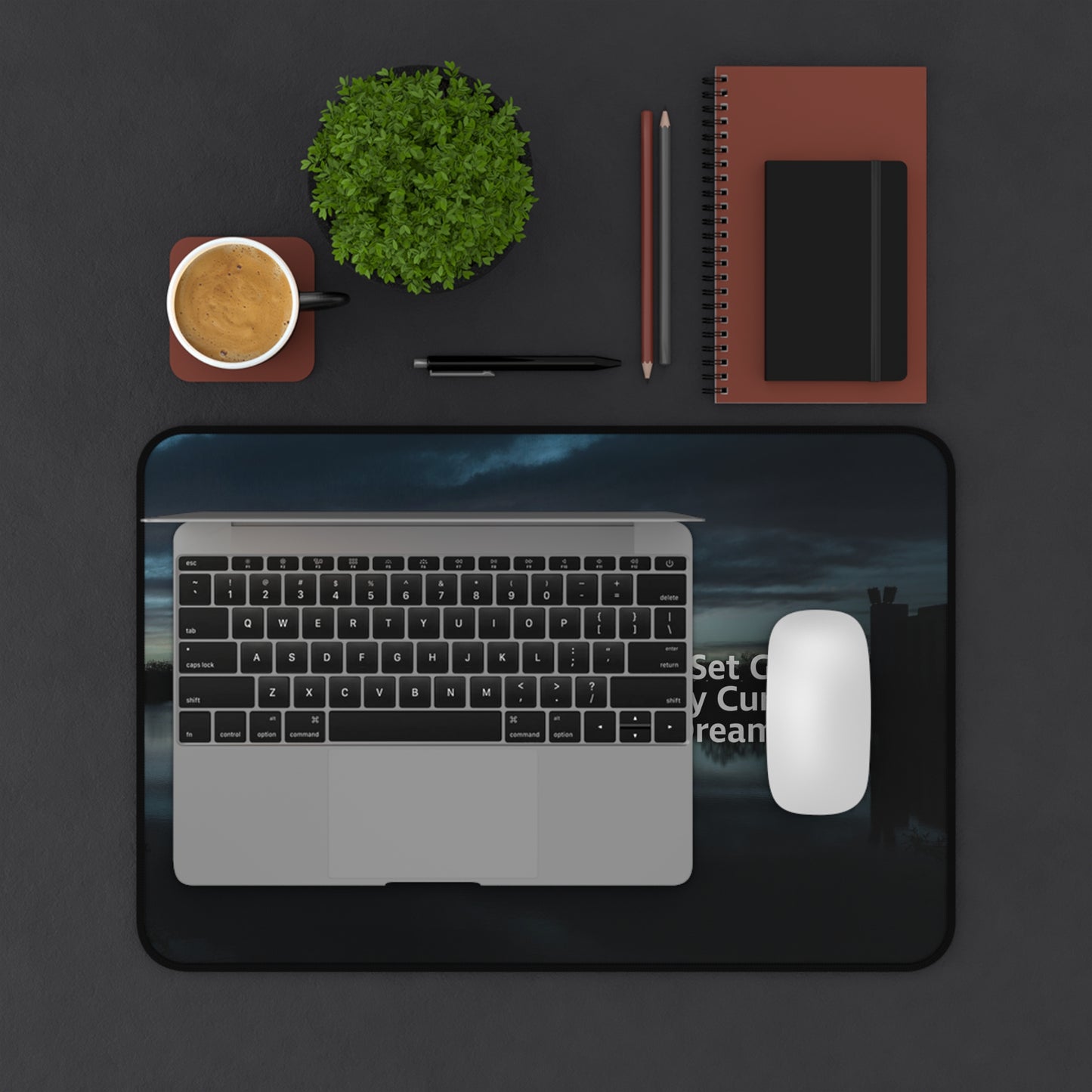 Blue Set Goals, Stay Curious, Dream Big Desk Mouse Mat