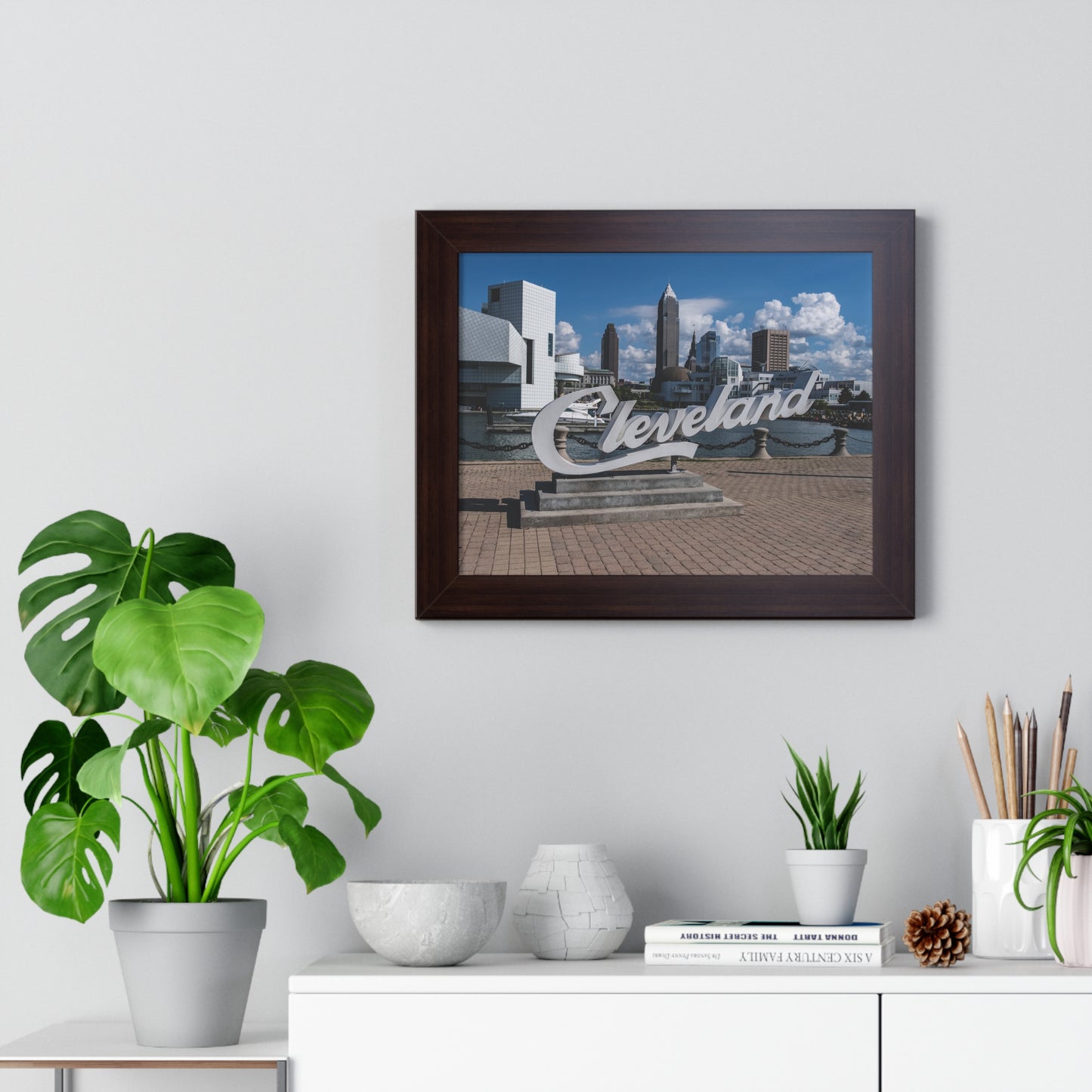 Cleveland Script Skyline Framed Poster Art