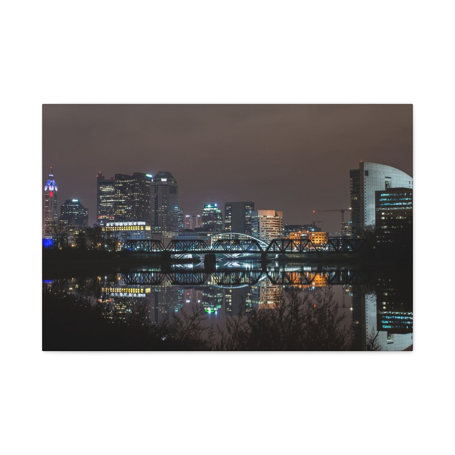 Columbus Ohio Skyline Night Time Canvas Art