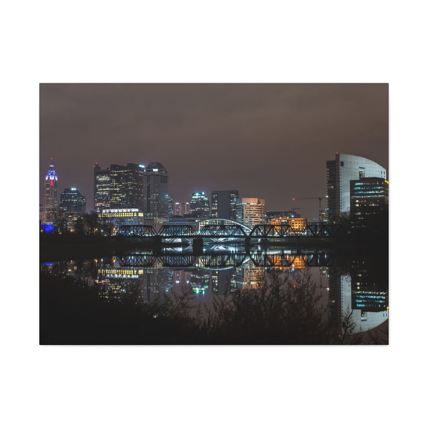 Columbus Ohio Skyline Night Time Canvas Art