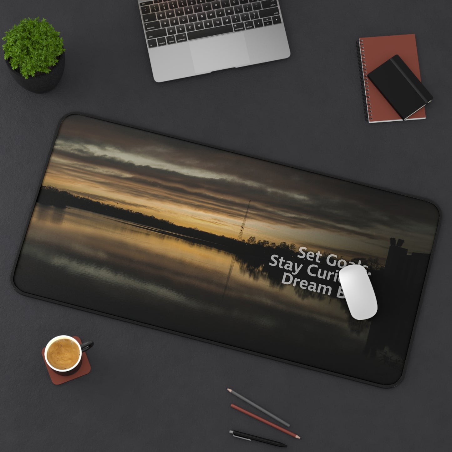 Yellow Set Goals Stay Curious Dream Big Desk Mat