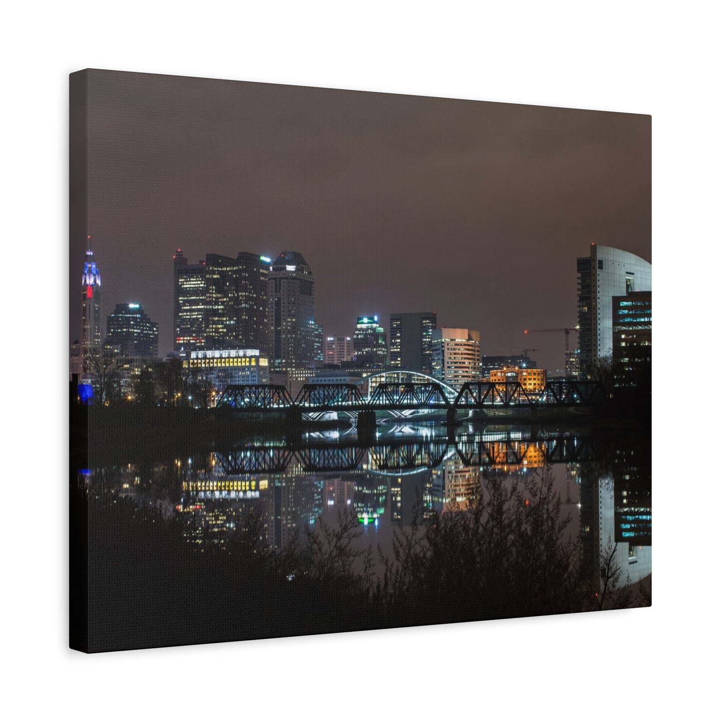 Columbus Ohio Skyline Night Time Canvas Art