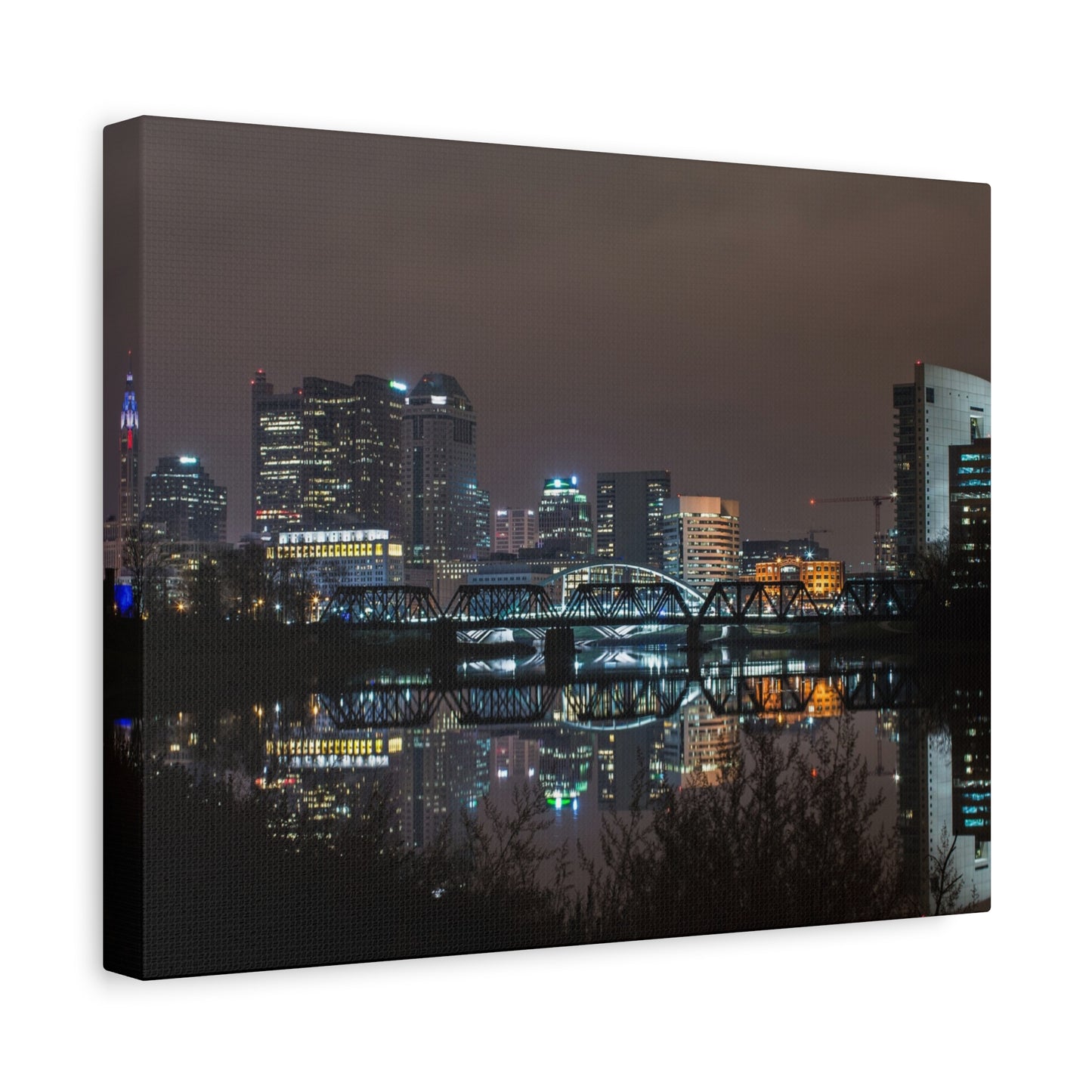 Columbus Ohio Skyline Night Time Canvas Art