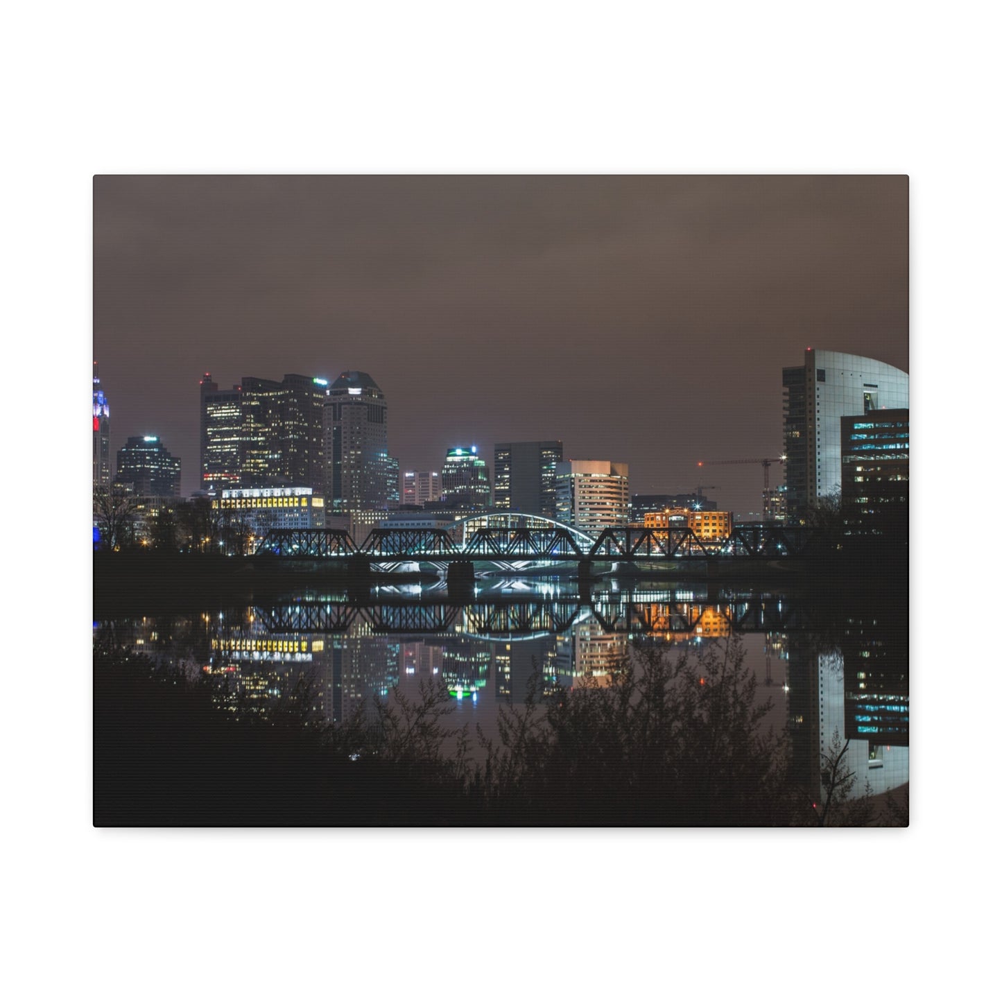 Columbus Ohio Skyline Night Time Canvas Art