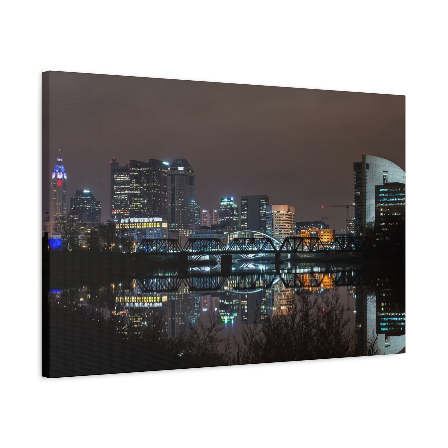 Columbus Ohio Skyline Night Time Canvas Art