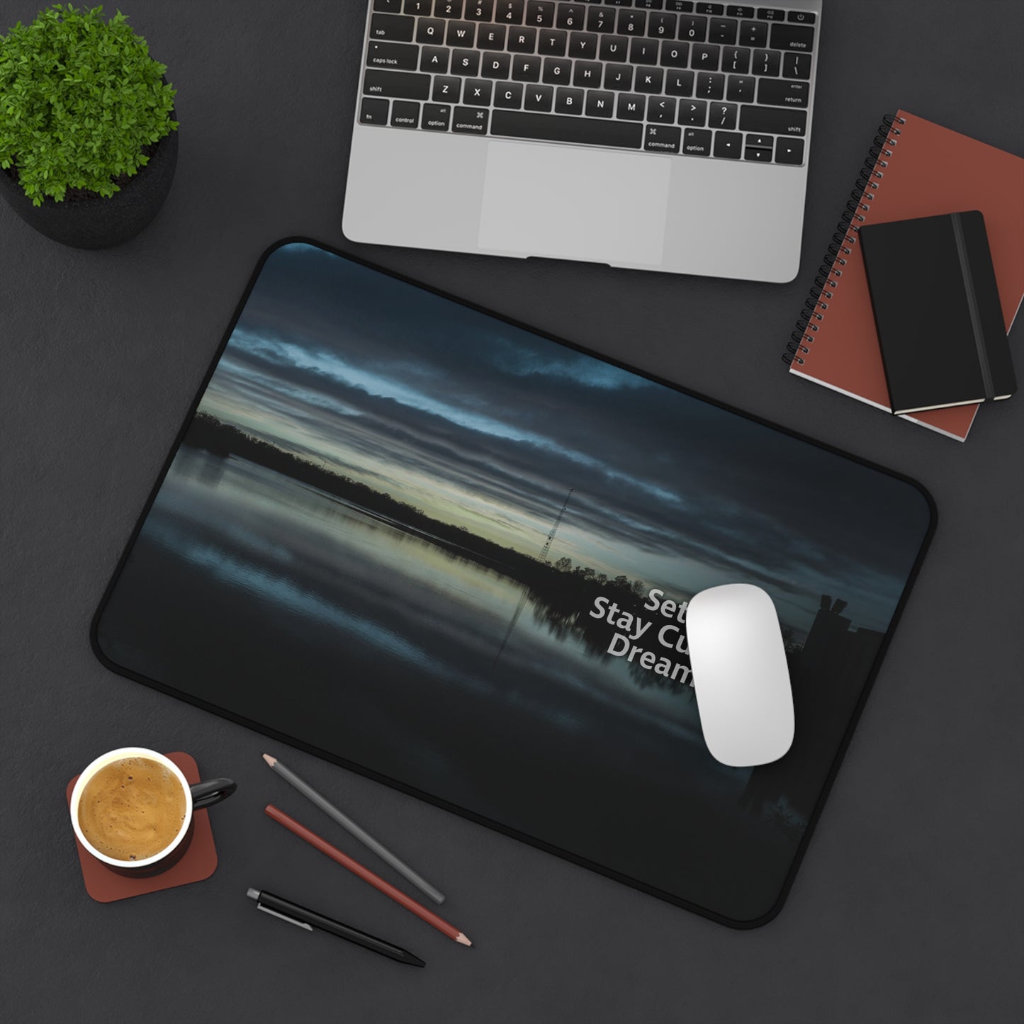 Blue Set Goals, Stay Curious, Dream Big Desk Mouse Mat