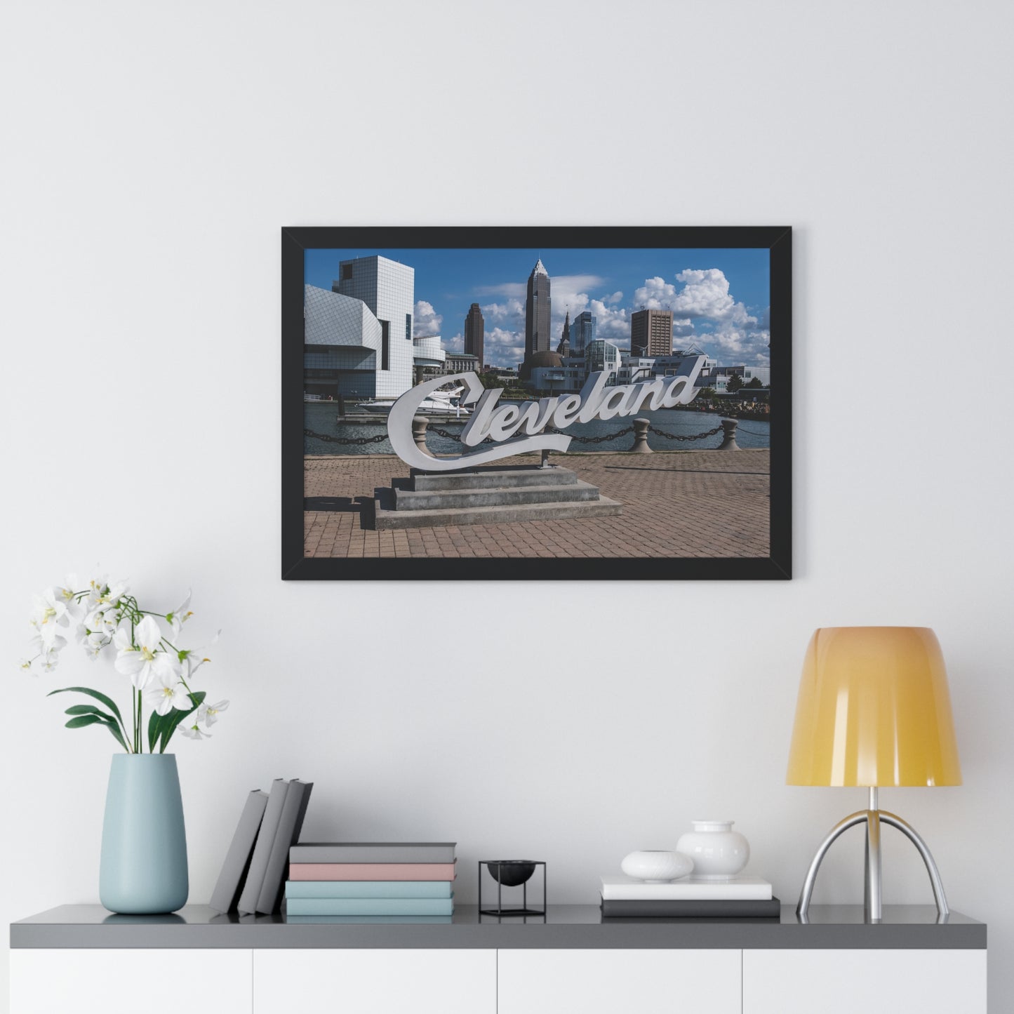 Cleveland Script Skyline Framed Poster Art