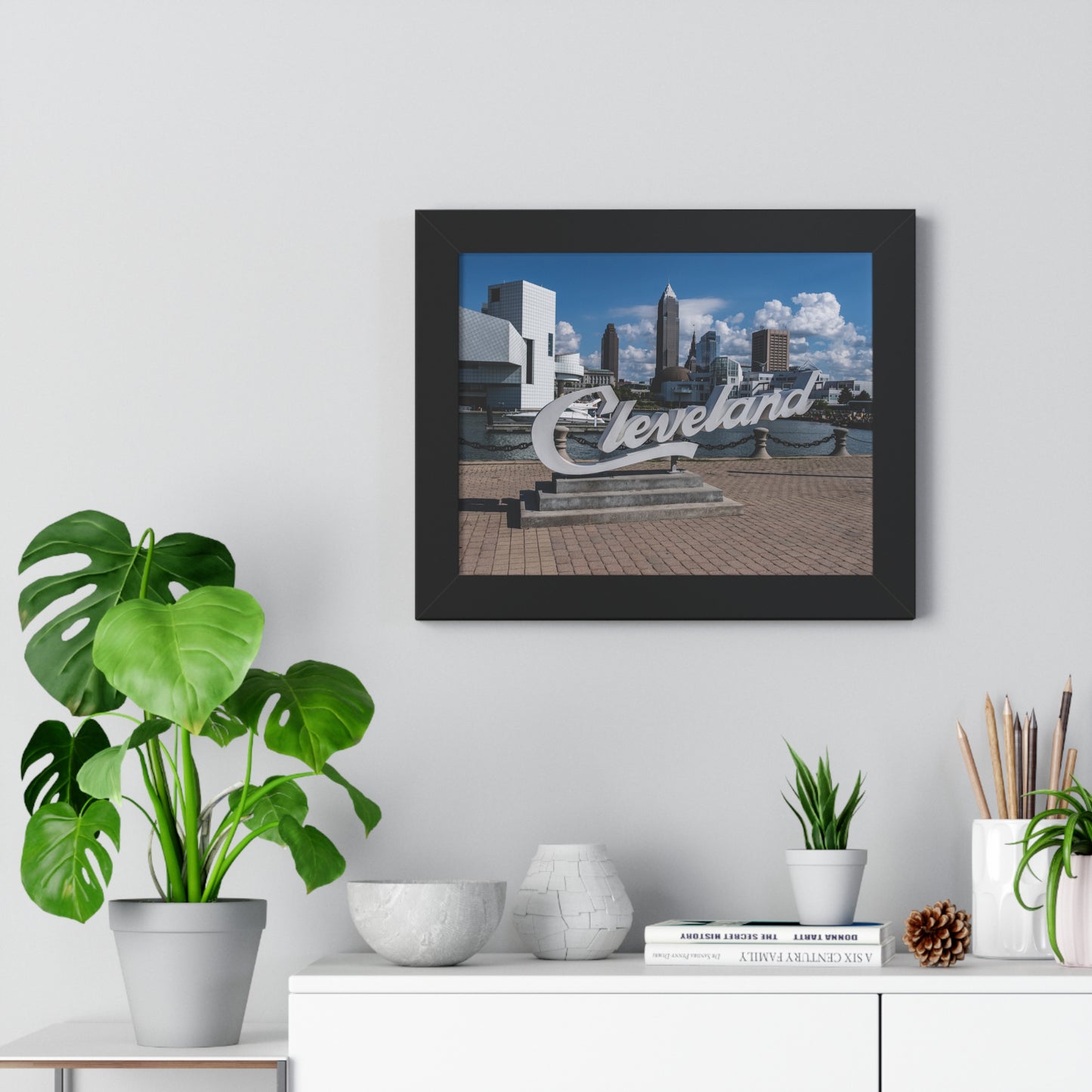 Cleveland Script Skyline Framed Poster Art