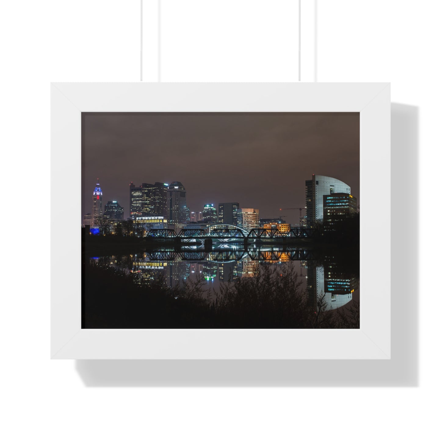 Columbus Skyline Night Time Framed Poster