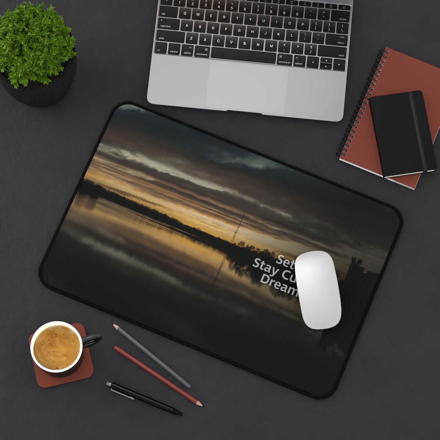 Yellow Set Goals Stay Curious Dream Big Desk Mat