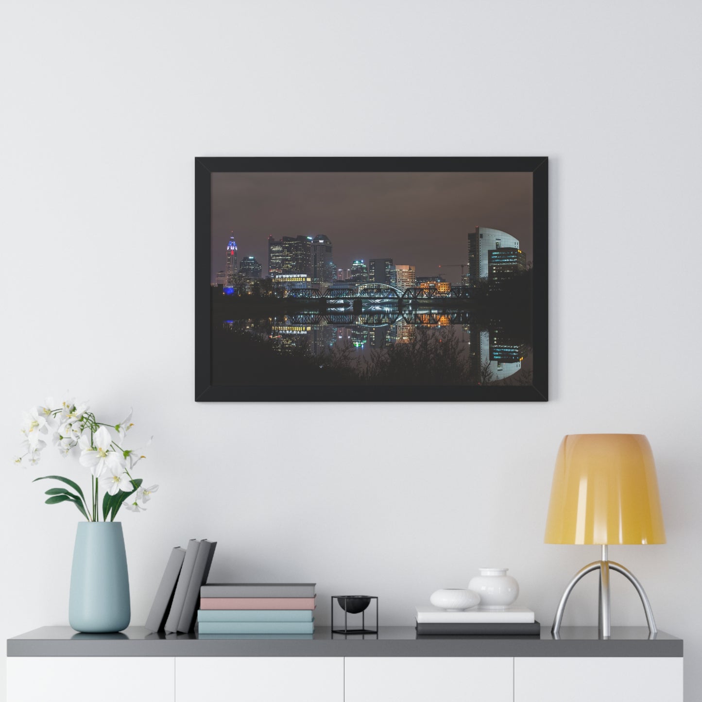 Columbus Skyline Night Time Framed Poster