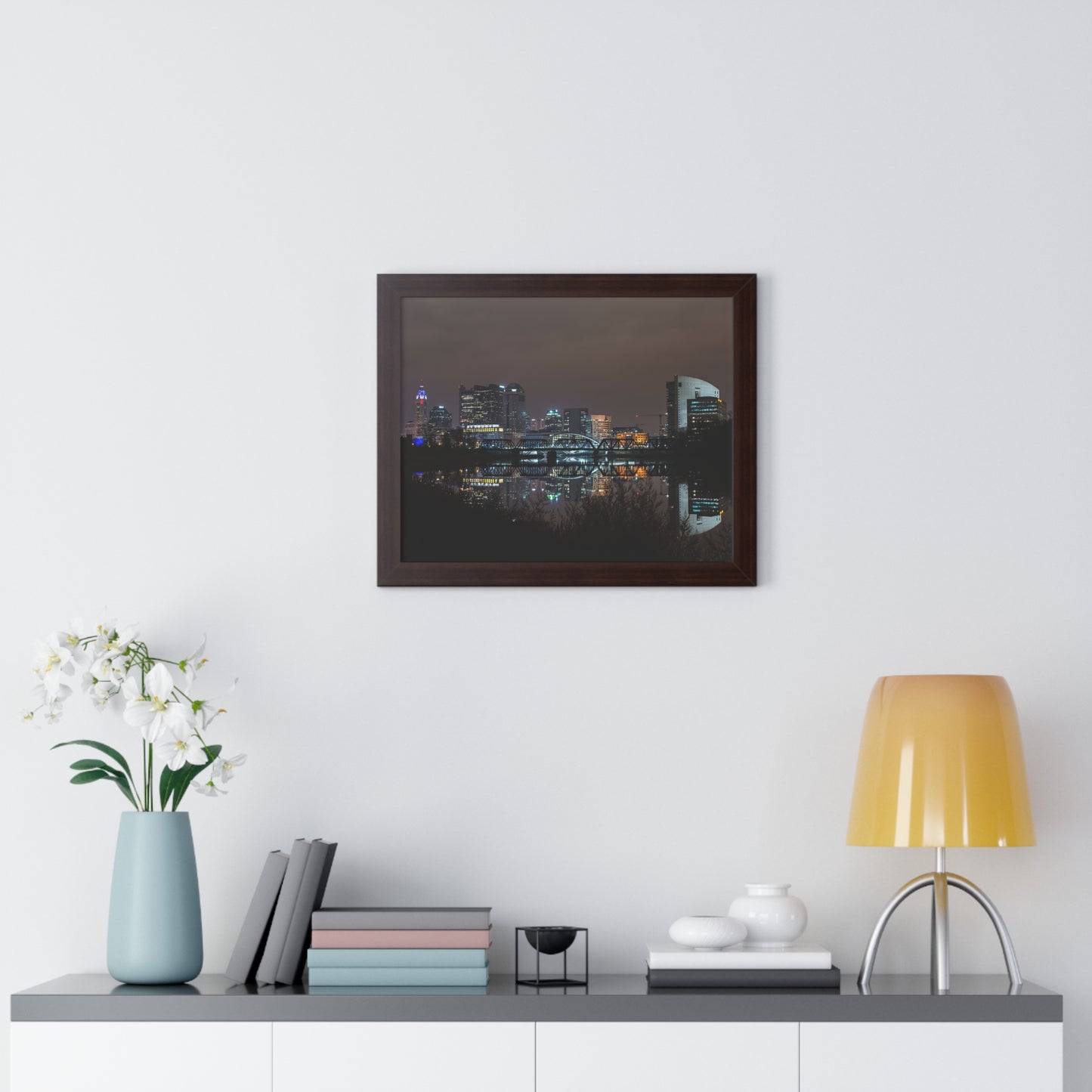 Columbus Skyline Night Time Framed Poster