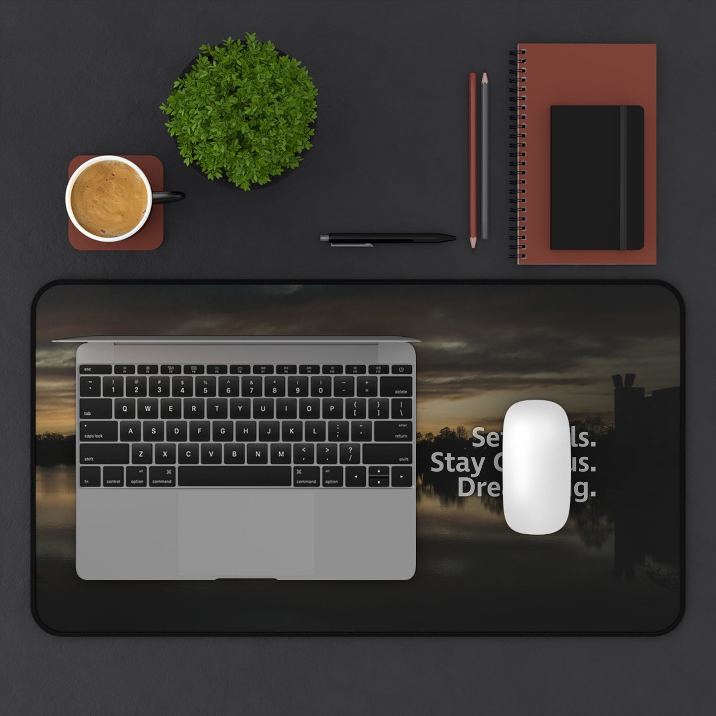 Yellow Set Goals Stay Curious Dream Big Desk Mat