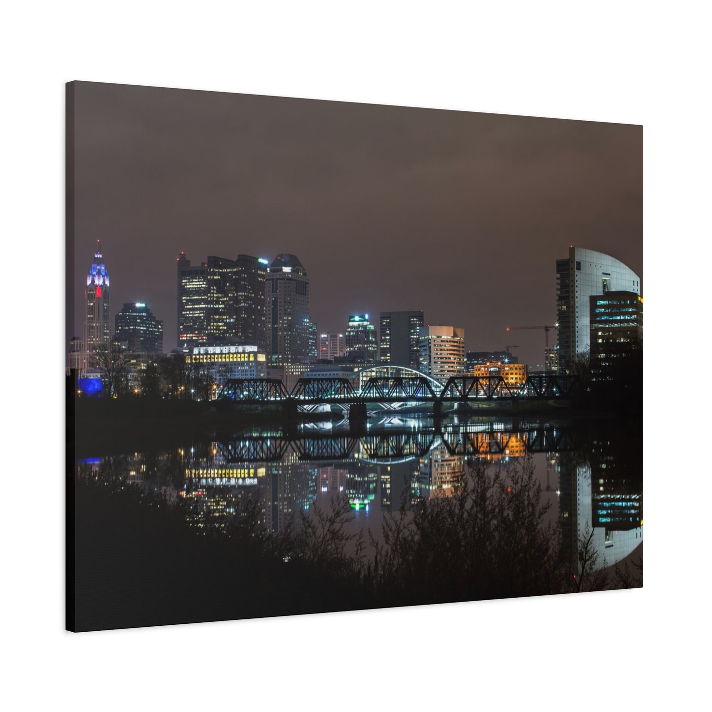 Columbus Ohio Skyline Night Time Canvas Art