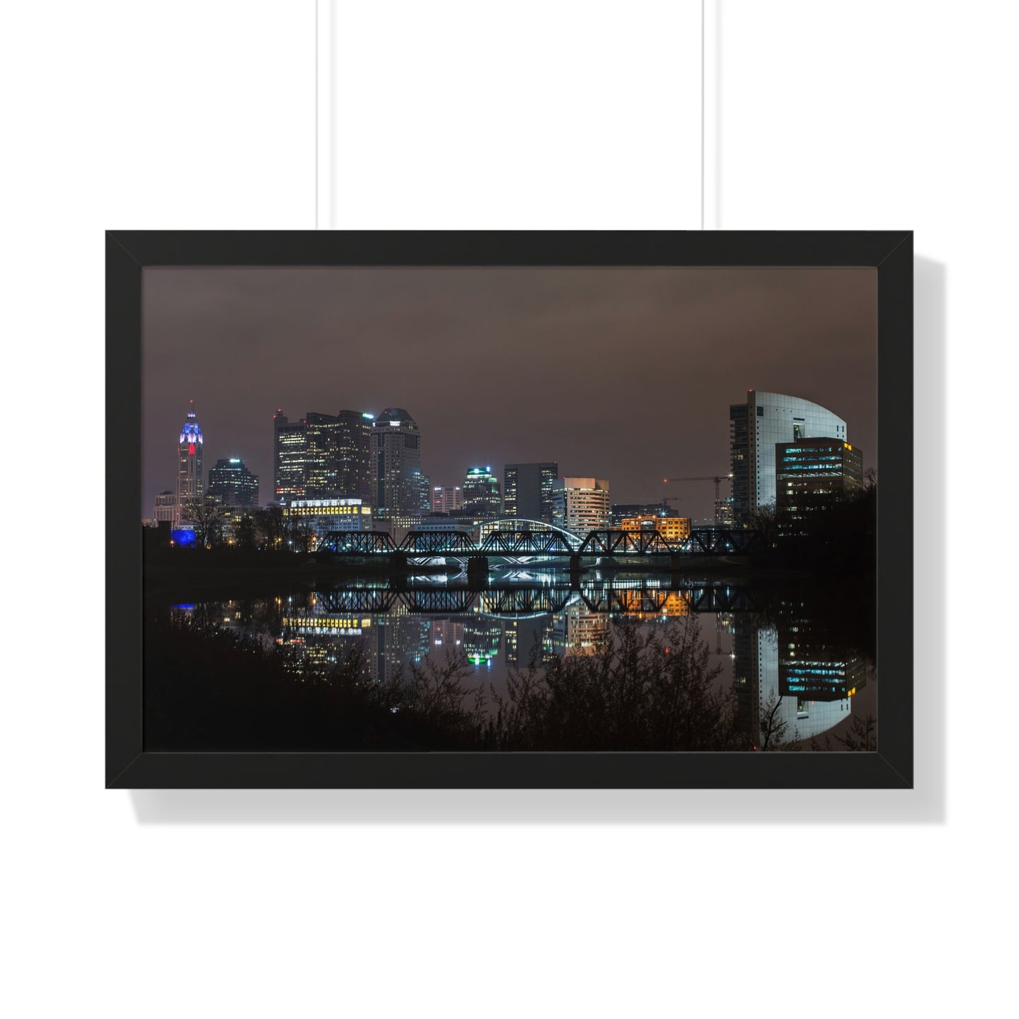 Columbus Skyline Night Time Framed Poster
