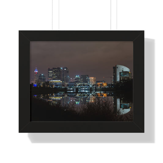 Columbus Skyline Night Time Framed Poster
