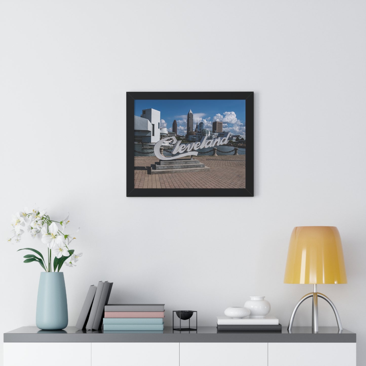 Cleveland Script Skyline Framed Poster Art